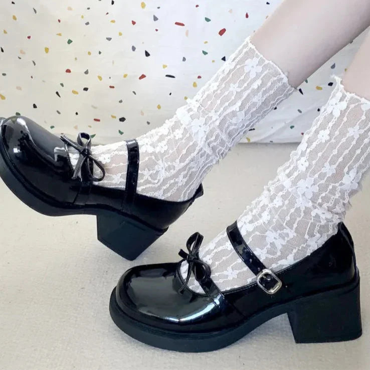 Hnewly Round Toe Lolita Shoes Women Kawaii Bow knot Pumps Elegant Platform High Heel Mary Jane Shoes Women's College cosplay JK shoes