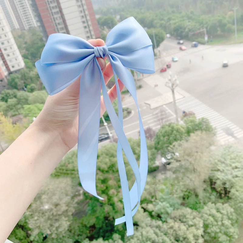 Hnewly Vintage Large Bow Hair Clip Trend Long Ribbon Hairpins Barrettes Headwear For Women Girl Hair Accessories Wedding Jewelry