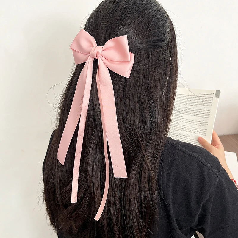 Hnewly Vintage Large Bow Hair Clip Trend Long Ribbon Hairpins Barrettes Headwear For Women Girl Hair Accessories Wedding Jewelry