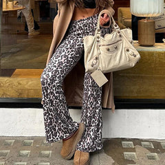 Hnewly Grunge Leopard Print Casual Pants Streetwear y2k Aesthetic Women Jogging Trousers Vintage Coquette Basic Capris Harajuku