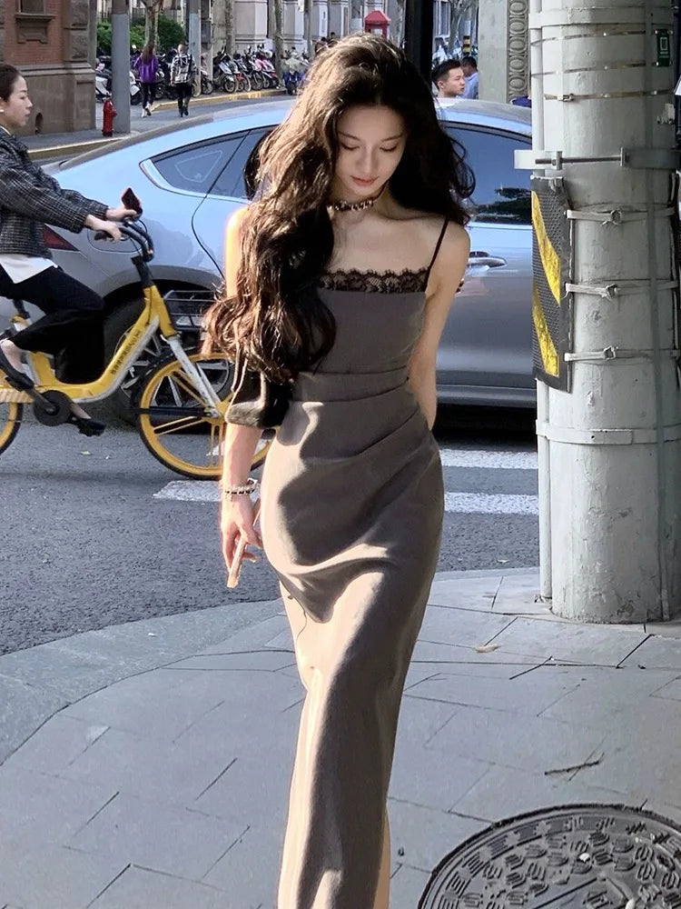 Hnewly French Elegant Midi Dress Even Party Female 2024 Summer Casual One Piece Dress Korean Fashion Clothing Beach Style 2000s Vintage