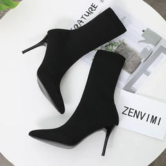 Hnewly Sexy Sock Boots Knitting Stretch Boots High Heels for Women Fashion Shoes Spring Autumn Ankle Boots Female