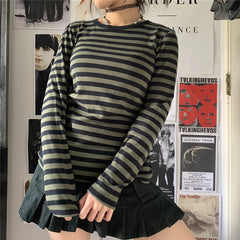 Hnewly y2k Women T Shirt Streetwear Striped Long Sleeve T-Shirt Pullover Tops Teen Girl T-Shirt 2000s Aesthetic Gothic Clothes