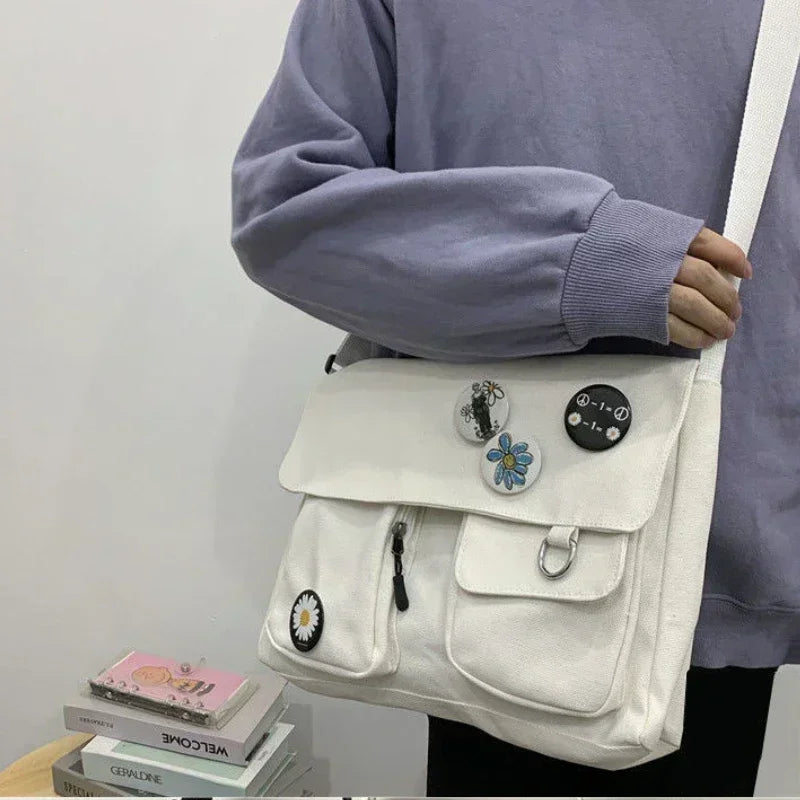 Hnewly Fashion Women Canvas Shoulder Bags for Youth Casual Ladies Large Capacity Crossbody Bags Solid Handbags Messenger Bags for Women