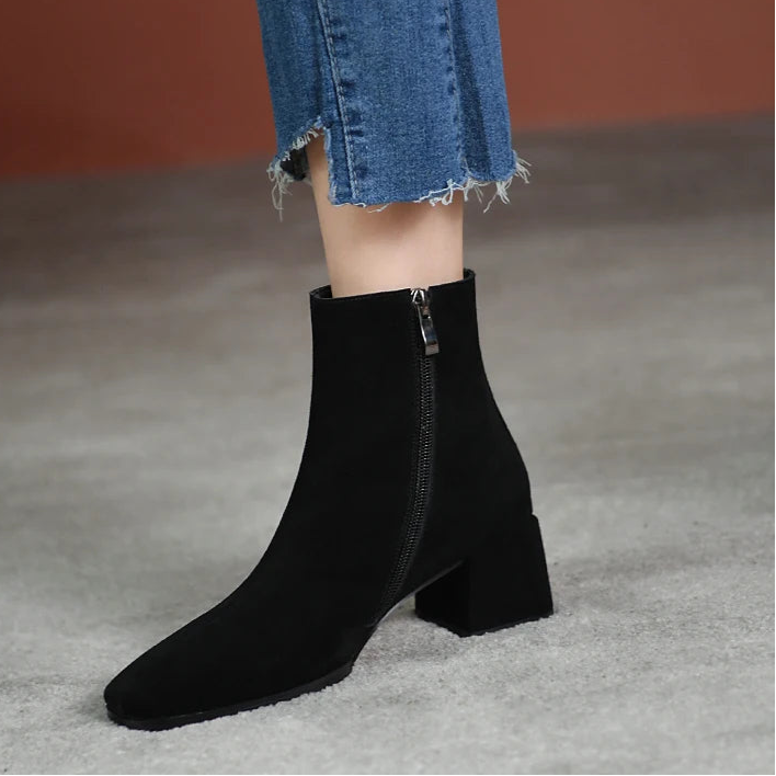 Hnewly Vintage Suede Women Ankle Boots Fashion Thick Heel Short Booties Autumn Winter Women's Shoes