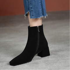 Hnewly Vintage Suede Women Ankle Boots Fashion Thick Heel Short Booties Autumn Winter Women's Shoes