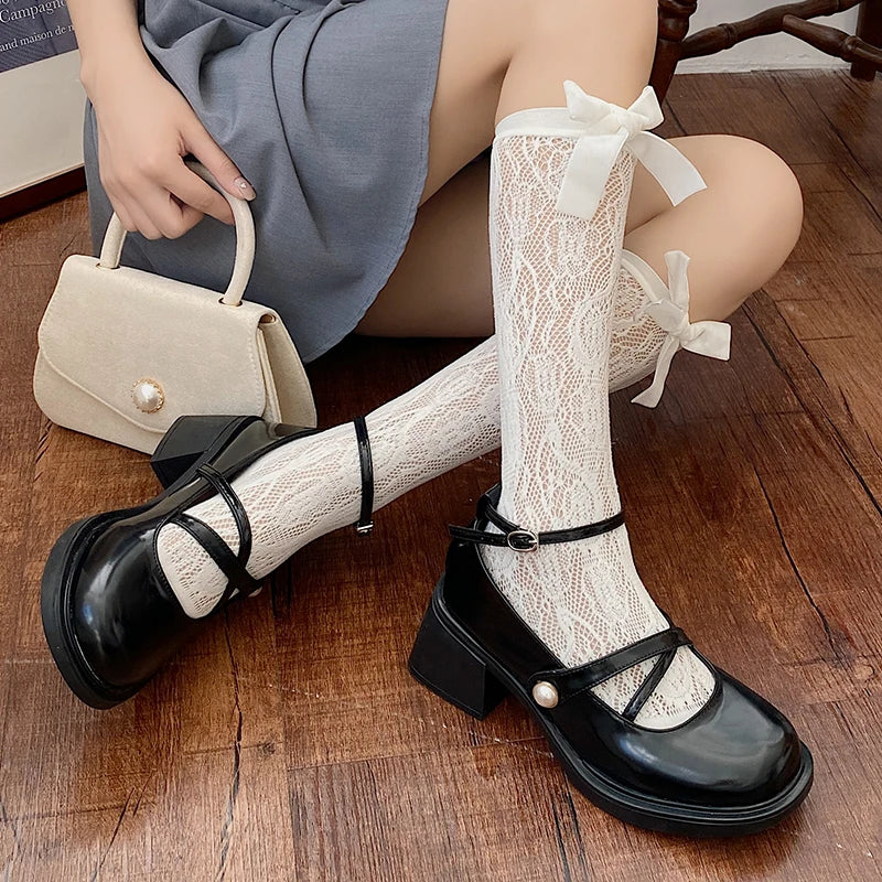 Hnewly Women Loafers Retro Brown Mary Jane Shoes Women Thick Heels Ankle Buckle Lolita Shoes Woman Uniform Pu Leather Pumps Shoe Female