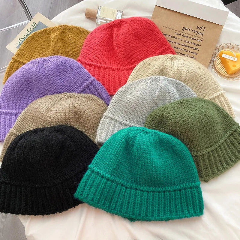 Hnewly Wool Knit Buket Hat Soft Warm Fisherman Beanie Cap Slouchy Winter Crochet Knitted Skull Hat for Women Autumn Wool Hat