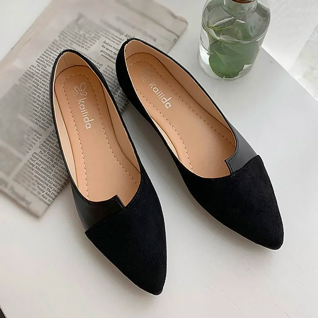 Hnewly Women Shoes Fashion Splice Color Mule Flats Pointed Toe Ballerina Ballet Flat Slip on Shoe Zapatos Mujer Loafers Size 35-41