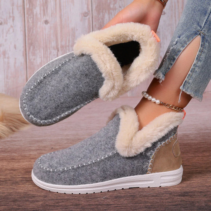 Hnewly Women Snow Boots Winter Fashion Leisure Fluffy Shoes for Woman Shallow Big Size Sewing Ankle Boot Multi-Color Suede Botas