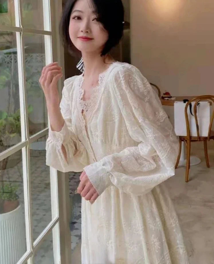 Hnewly DRESS TO IMPRESS Korean Fashion Vintage Midi Dress Party Long Sleeve Sweet Y2k Dress Lace Design 2024 Autumn Evening Elegant Dress Women Casual