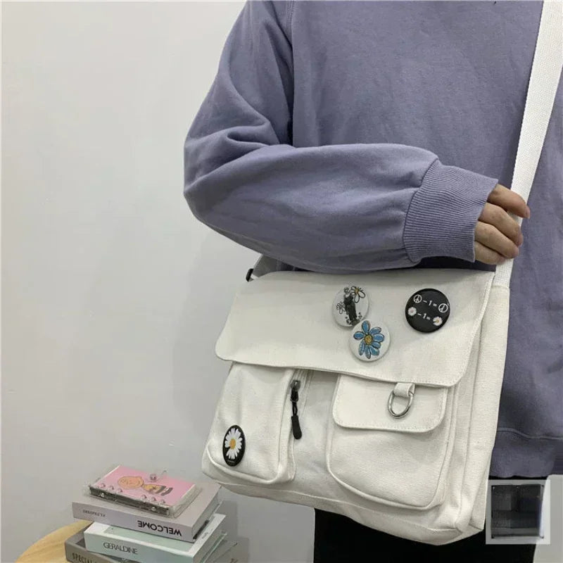 Hnewly Fashion Women Canvas Shoulder Bags for Youth Casual Ladies Large Capacity Crossbody Bags Solid Handbags Messenger Bags for Women