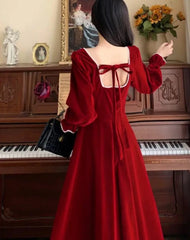 Hnewly DRESS TO IMPRESS Women Vintage A-line Wedding Party Dress Autumn Fashion Elegant Long Sleeve Backless Red Vestidos Female Princess Robe Spring