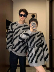 Hnewly Valentines Day Women's zebra Gothic Pullover Knitted Torn Sweater Harajuku 90s Aesthetic Y2k Long Sleeves Sweaters Jumper Vintage 2000s Clothes