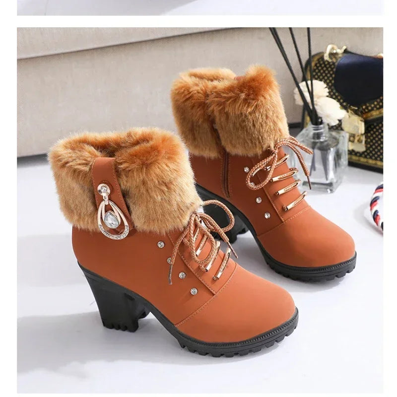 Hnewly Women Boots Winter Designer High Heels Shoes for Women New Short Plush High Platform Ankle Boots Elegant Botas Mujer