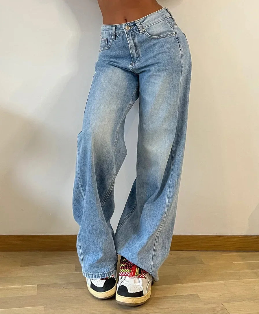 Hnewly Baggy Jeans Women High Waist Mom Jeans Flare Pants Denim Straight Loose Autumn Long Streetwear Slim Fit Trousers Capris