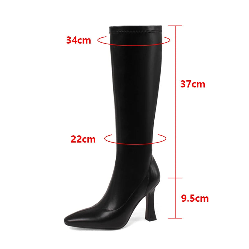 Hnewly Women Boots High Heels Boots Sexy Knee High Boots Ladies Pointed Toe Side Zipper Shoes Autumn Fashion Knight Boot Botas De Mujer