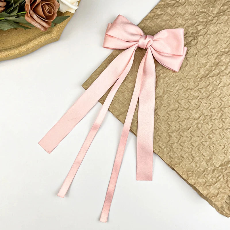 Hnewly Vintage Large Bow Hair Clip Trend Long Ribbon Hairpins Barrettes Headwear For Women Girl Hair Accessories Wedding Jewelry