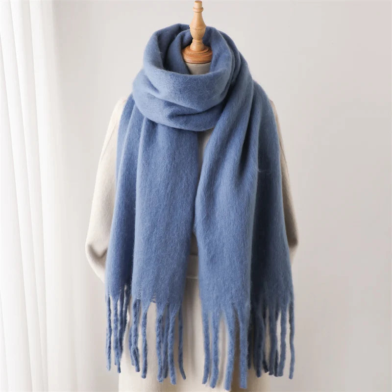 Hnewly Winter Scarf for Women Cashmere Warm Solid Pashmina Blanket Wraps Female Thick Soft Bufanda Big Tassel Shawl Long Poncho Echarpe