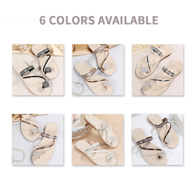 Hnewly Flat Sandals for Women Dressy Summer Sparkly Rhinestone Slide Beach Shoes Women's Dress Shoes Bling Trendy Ladies Sandals