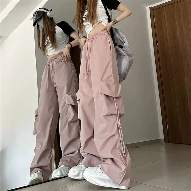 Hnewly Hip Hop Cargo Pants Women Jazz Black Big Pockets Streetwear Trousers High Waisted Solid Fashion Harajuku Y2K Wide-Legged Pants