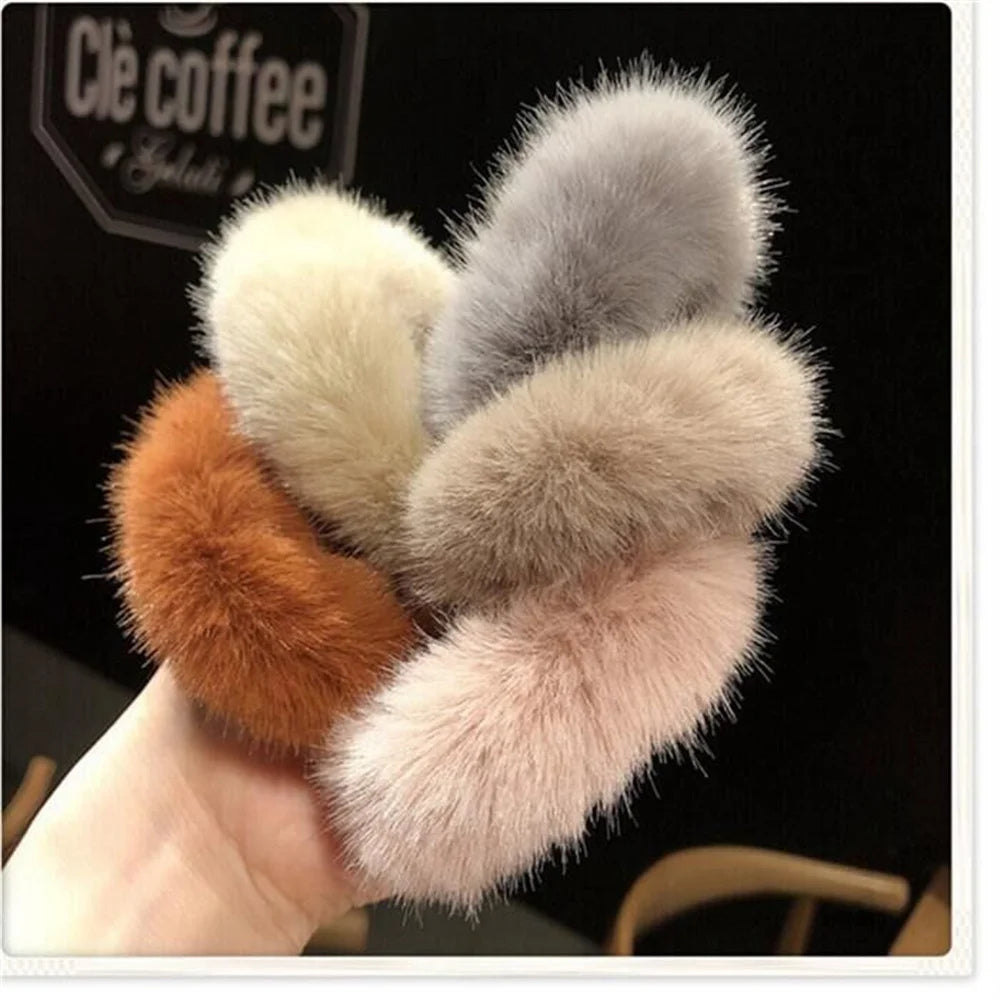 Hnewly Winter Fluffy Fur Elastic Hair Bands Hair Rings For Women Girls Plush Hair Ropes Hairwear Rubber Band Hair Loop Hair Accessories