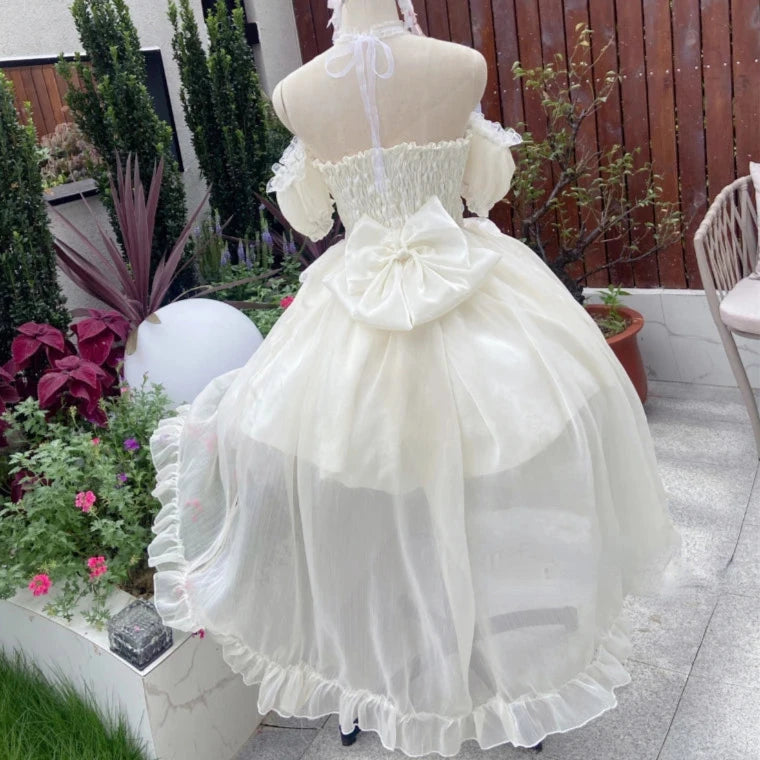 Hnewly DRESS TO IMPRESS Vintage Victorian Lolita Dress Cosplay Kawaii Lace Flower Bow Trailing Dresses Women Japanese Style Elegant Wedding Party Dress