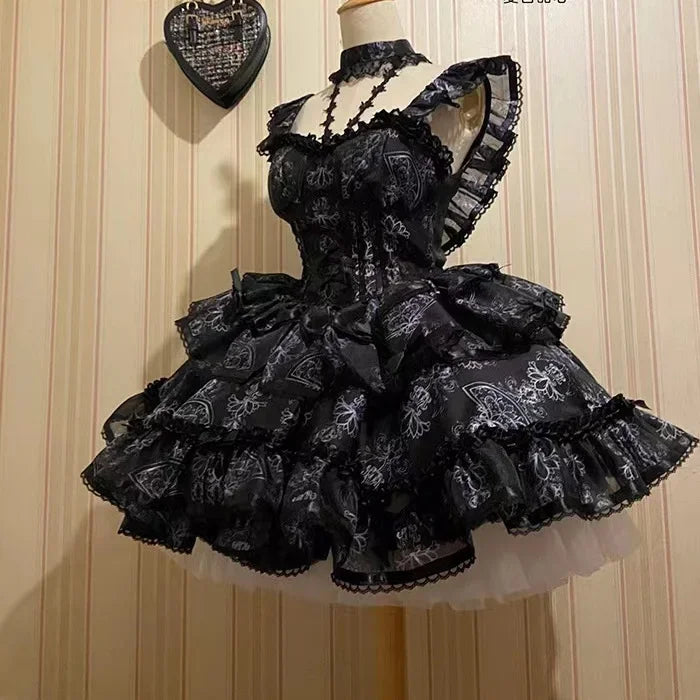 Hnewly Sweet Lolita Princess Dress Women Sweet Bow Ruffles Evening Party Mini Dress Japanese Harajuku Retro Kawaii Y2k Vestidos