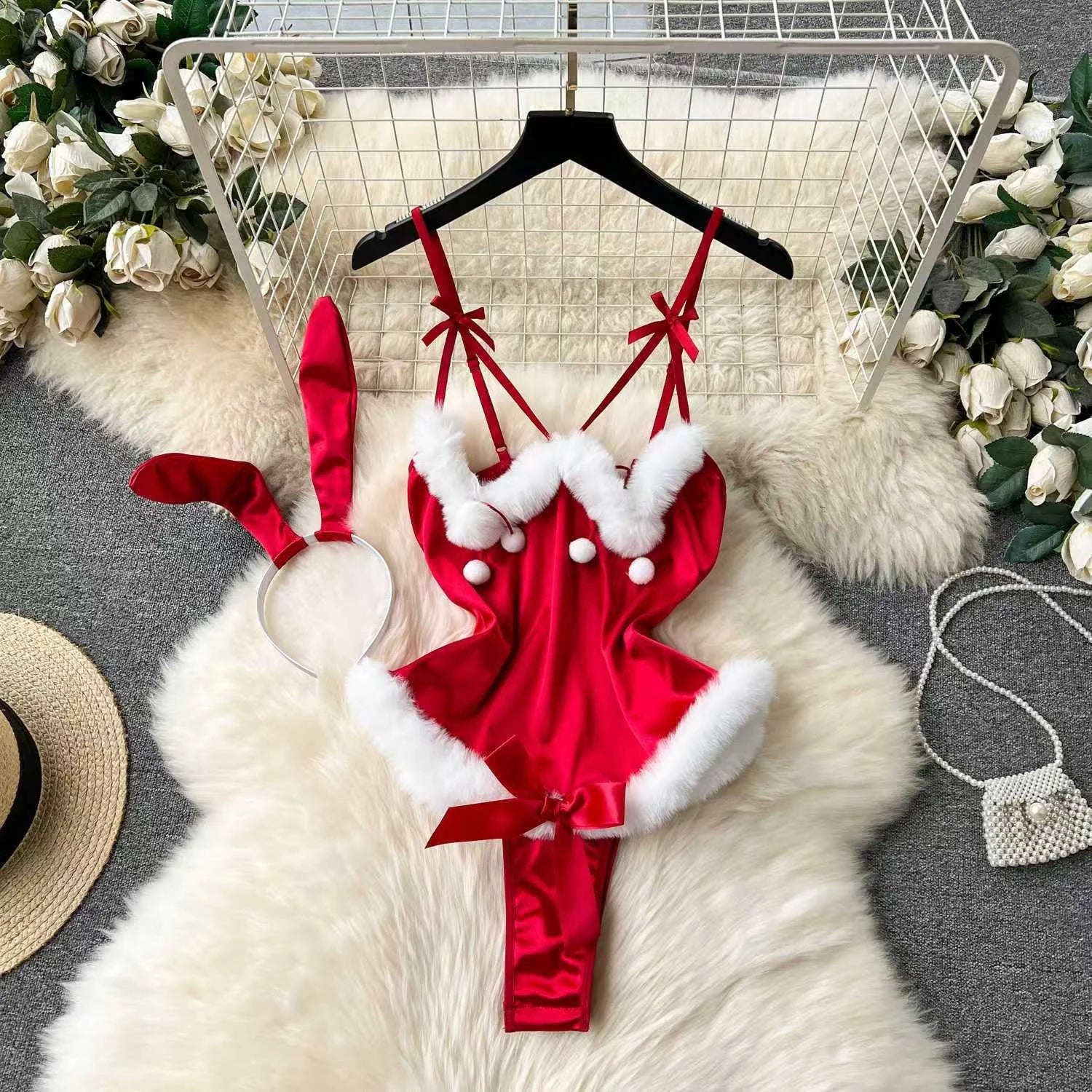 Hnewly New in Christmas Dress Women's Secret Clothes Sexy Slim Red Short Dress Pajama Erotic Lingerie Winter Hotsweet Bodycon Nightwear