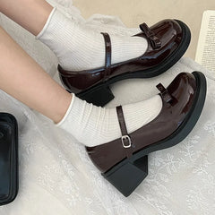 Hnewly Brown Jk Uniform Shoes British Style Retro Japanese Mary Jane Shoes Women's Lolita Bow Sweet Girls Kawaii Mid Heel Cute Laofers