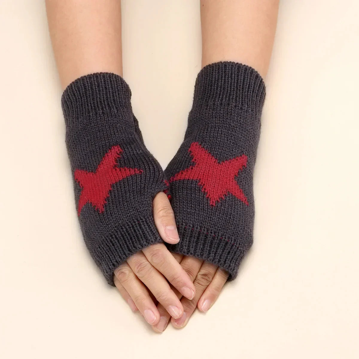 Hnewly Autumn Winter Knitted Woolen Gloves Ins Fashion Y2K Men Women Half Finger Warm Five Pointed Star Fingerless Gloves Unisex