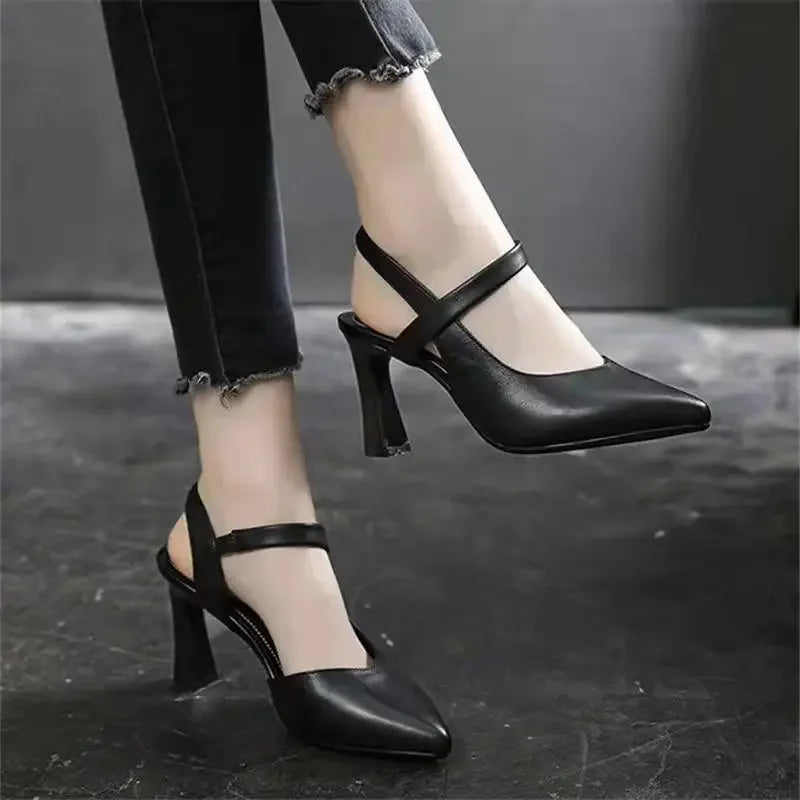 Hnewly Women High Heels Shoes Pointed Toe Thick Heel Soft Sexy Pu Leather Slip on Pumps sandals woman Casual Party Office Shoes