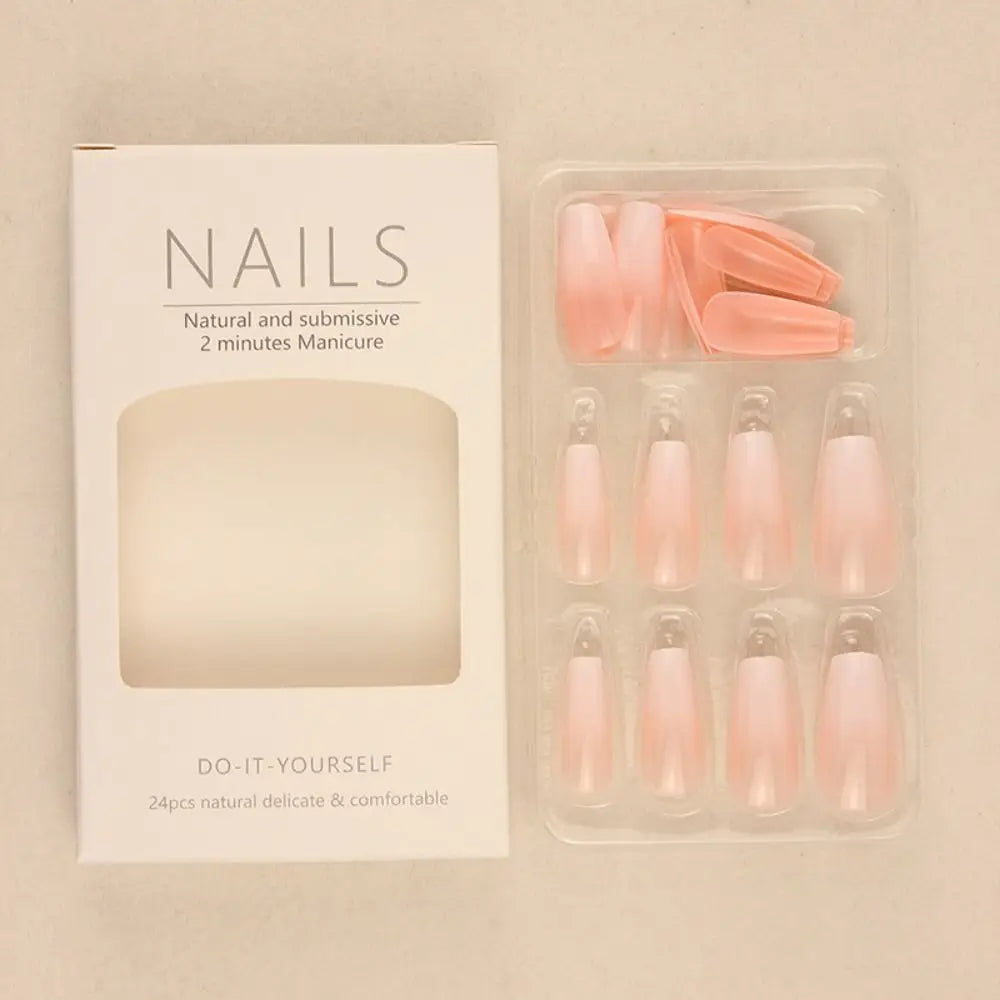 Hnewly 24pcs White Gradient Fake Nails Long Ballet French False Nail Press on Nails Waterproof Faux Fingernails Finished Patch