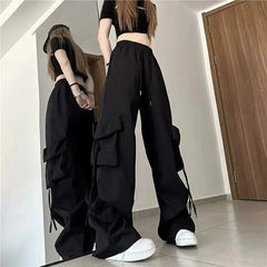 Hnewly Hip Hop Cargo Pants Women Jazz Black Big Pockets Streetwear Trousers High Waisted Solid Fashion Harajuku Y2K Wide-Legged Pants