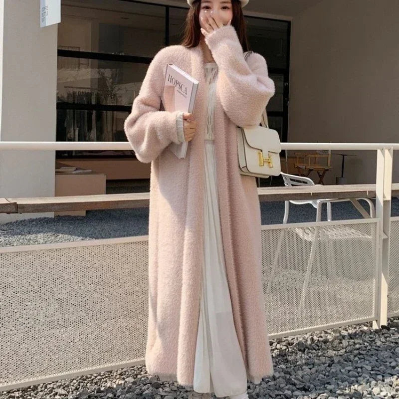 Hnewly Elegant Sweet Long Sweater Cardigan Women Korean Style Sweaters Coat Autumn Winter Solid Loose Casual Vintage Cardigan