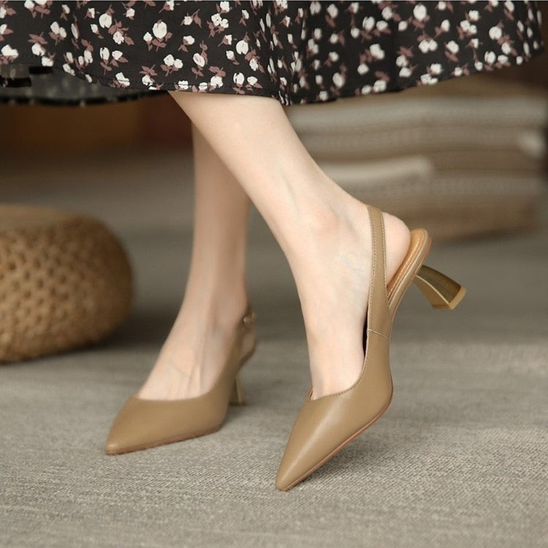 Hnewly High-heeled Sandals Women New Style Korean Style Pointed Toe Caps with Mid-heel Fashion Shoes Women Zapatos De Mujer