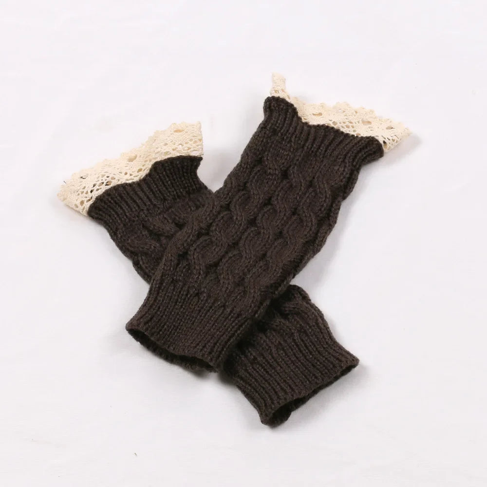 Hnewly New Lace Fingerless Gloves Women's Gloves Winter Warm Cute Student Writing Typing Half Finger Acrylic Knitted Glove Mittens y2k