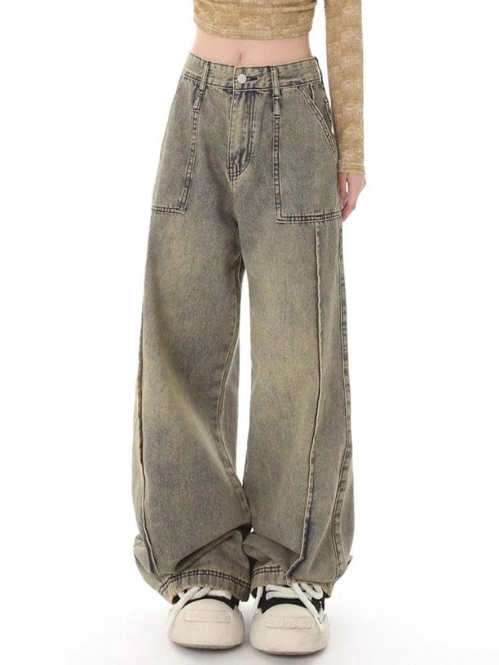 hnewly - Vintage Distressed Wash Splice Boyfriend Jeans hnewly