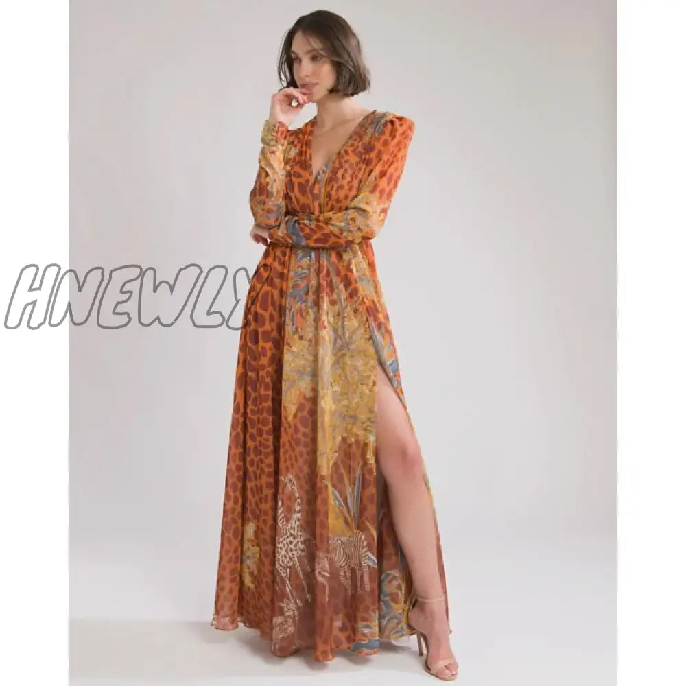 Beach Dress Summer Print Swimwear Women Sexy Cover Up Solid Long Tunic Bubble Sleeve Swimsuit With