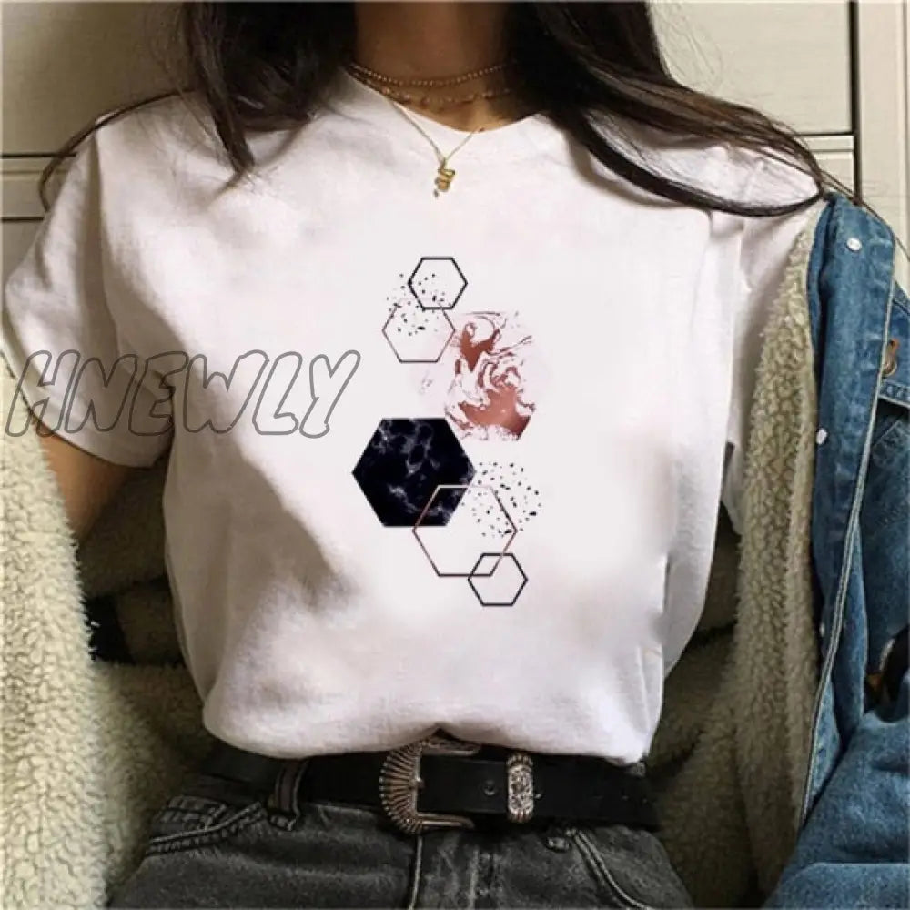 Beautiful Geometry Printed T Shirt Women 90S Graphic T - Shirt Harajuku Tops Tee Cute Short Sleeve