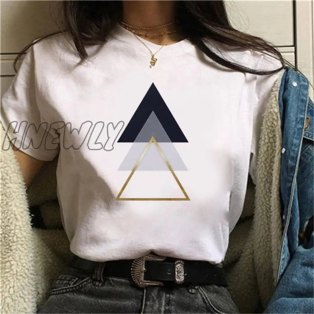 Beautiful Geometry Printed T Shirt Women 90S Graphic T - Shirt Harajuku Tops Tee Cute Short Sleeve