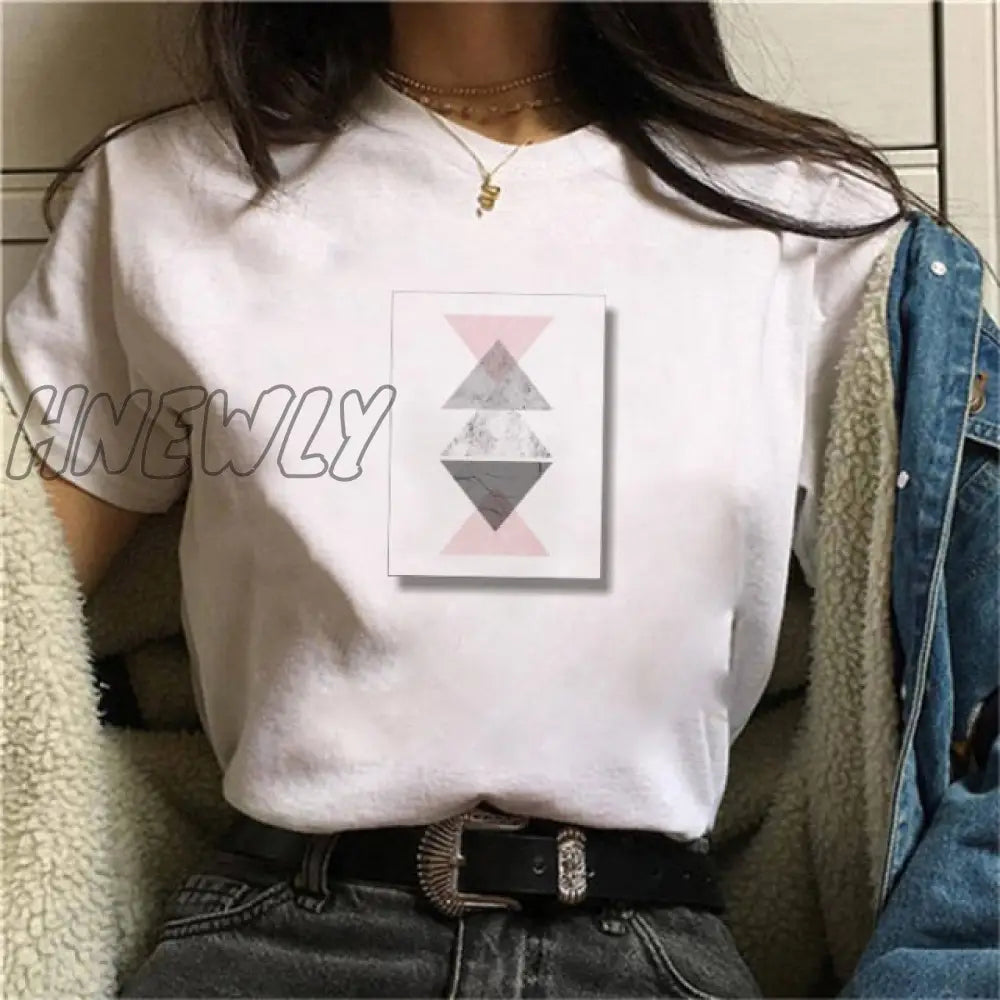 Beautiful Geometry Printed T Shirt Women 90S Graphic T - Shirt Harajuku Tops Tee Cute Short Sleeve