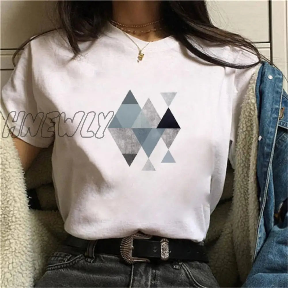 Beautiful Geometry Printed T Shirt Women 90S Graphic T - Shirt Harajuku Tops Tee Cute Short Sleeve