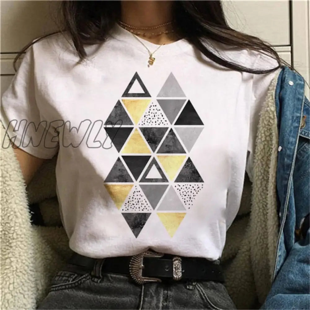 Beautiful Geometry Printed T Shirt Women 90S Graphic T - Shirt Harajuku Tops Tee Cute Short Sleeve