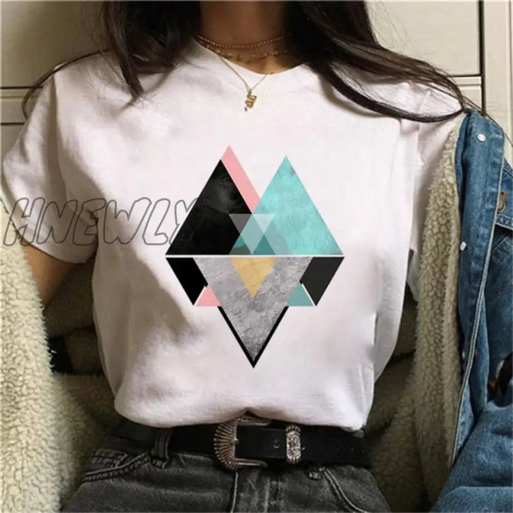 Beautiful Geometry Printed T Shirt Women 90S Graphic T - Shirt Harajuku Tops Tee Cute Short Sleeve