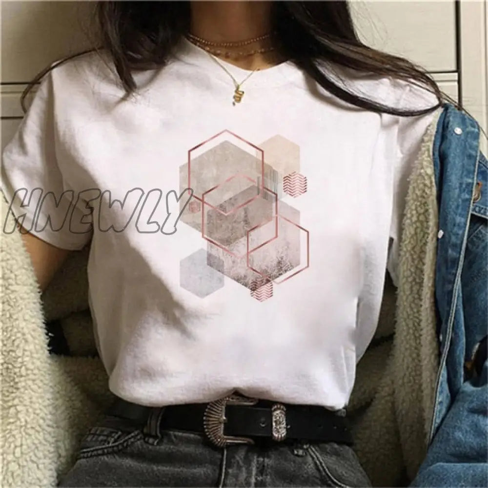 Beautiful Geometry Printed T Shirt Women 90S Graphic T - Shirt Harajuku Tops Tee Cute Short Sleeve