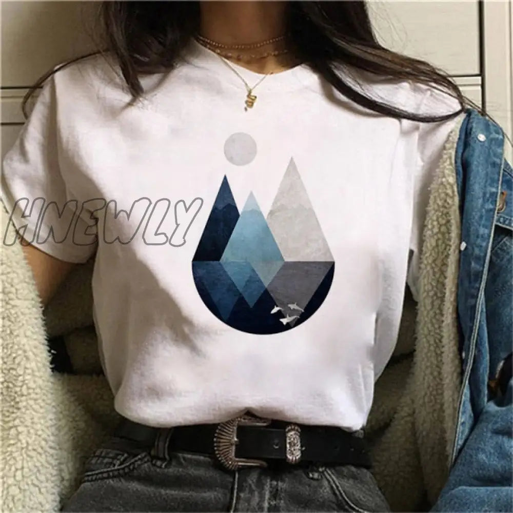 Beautiful Geometry Printed T Shirt Women 90S Graphic T - Shirt Harajuku Tops Tee Cute Short Sleeve