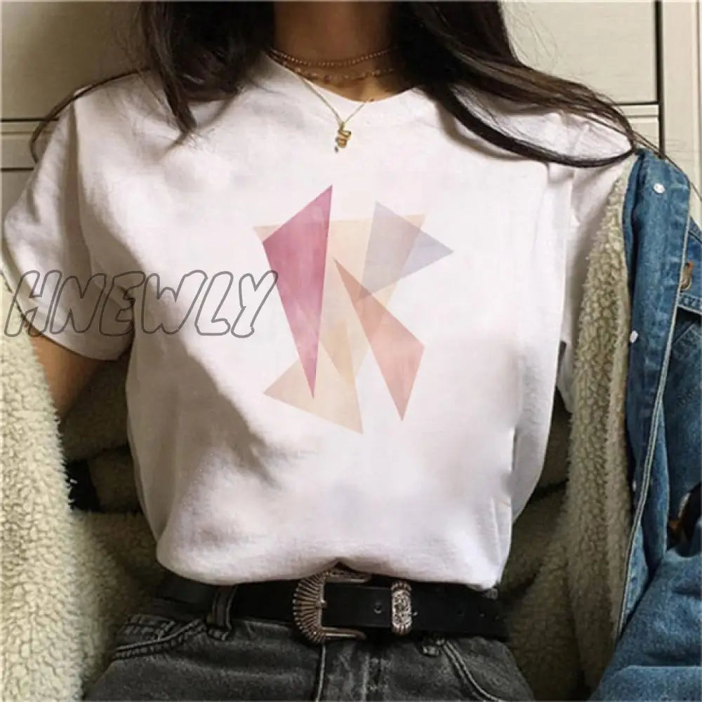 Beautiful Geometry Printed T Shirt Women 90S Graphic T - Shirt Harajuku Tops Tee Cute Short Sleeve