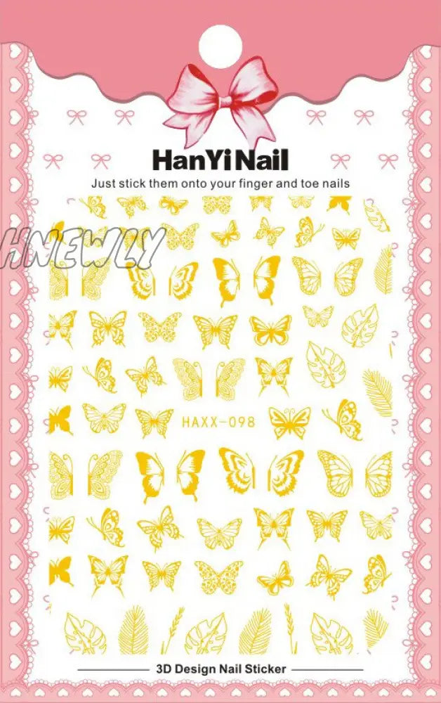 Black White Butterfly 3D Nails Sticker Geometry Decals Flower Gold Diy Designs For Nail Art