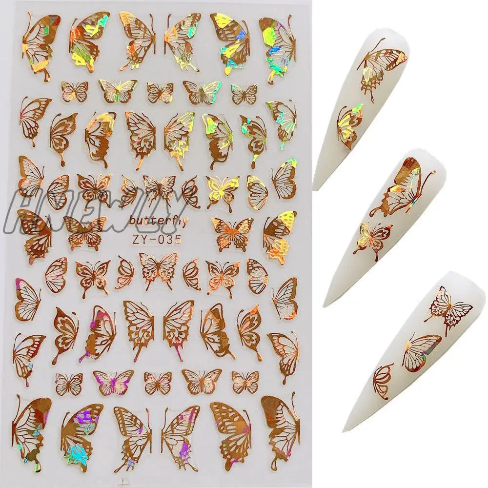 Black White Butterfly 3D Nails Sticker Geometry Decals Flower Gold Diy Designs For Nail Art